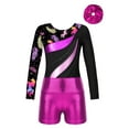 thumbnail image 1 of Aislor Kids Girls Printed Long Sleeve Gymnastic Leotard with Shorts Sets Hair Scrunchie Ballet Unitard Dancewear Size 4-14 Leaves 12, 1 of 7
