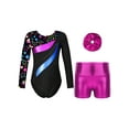 thumbnail image 1 of Aislor Kids Girls Printed Long Sleeve Gymnastic Leotard with Shorts Sets Hair Scrunchie Ballet Unitard Dancewear Size 4-14 Starry 14, 1 of 7