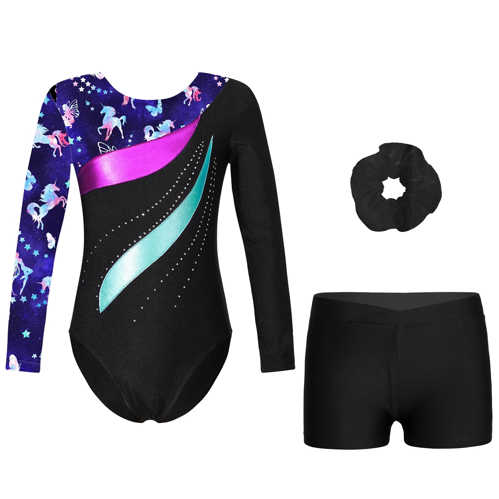 Aislor Kids Girls Printed Patchwork Long Sleeve Gymnastic Leotard ...