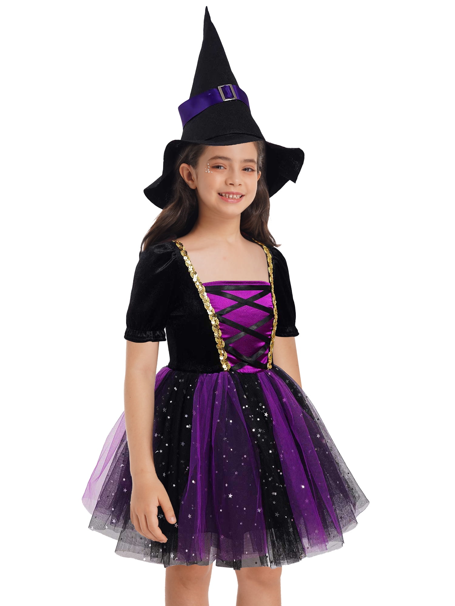 Aislor Kids Girls Purple Witch Costumes Fairytale Witch Tutu Dress Up