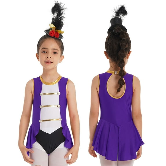 Aislor Kids Girls Ringmaster Circus Halloween Cosplay Party Costume Dance Leotard with Mini Top Hat Set Age 6-16 Purple 6