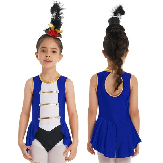Aislor Kids Girls Ringmaster Circus Halloween Cosplay Party Costume Dance Leotard with Mini Top Hat Set Age 6-16 Royal Blue 8