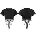 thumbnail image 1 of Aislor Kids Girls Sash Tie Waist Bandage Shirt Jazz Latin Modern Dance Sports Performance, 1 of 7