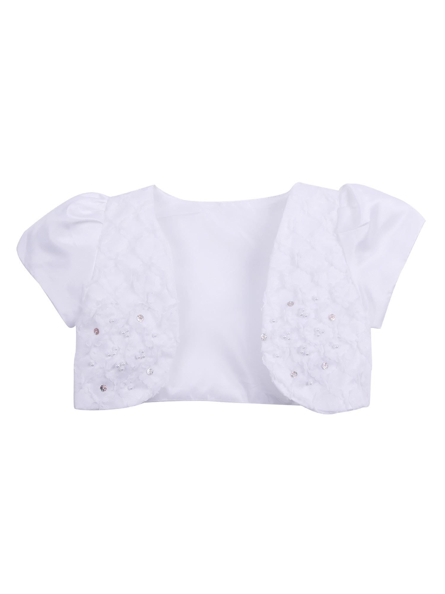 Aislor Kids Girls Satin Lace Short Sleeves Bolero Jacket Shrug Short