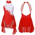 thumbnail image 1 of Aislor Kids Girls Sequin Floral Lyrical Ballet Dance Halter Neck Gymnastics Leotard Dress Age 6-16 Red 12, 1 of 7
