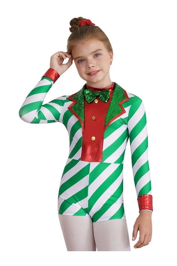 Kids Girls Sequin Jacket Xmas Santa Cosplay Jumpsuit Christmas Shiny Roly Play Fancy Dress Green 12