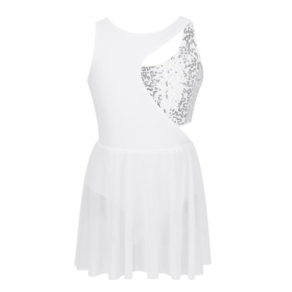 Aislor Kids Girls Sequined Ballet Lyrical Modern Dance Dress Gymnastics Ice Figure Skating Leotard Dancewear