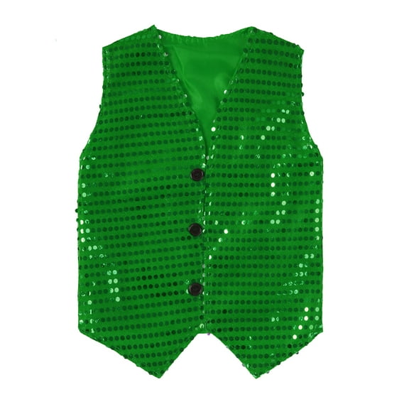 Aislor Kids Girls Sequined Vest Jacket Waistcoat Button Closure for Hip-Hop Jazz Dance Stage Performance Dark Green 18-24 Months