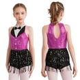 thumbnail image 1 of Aislor Kids Girls' Sequins Latin Jazz Dance Costume Tassel Tuxedo Modern Dance Leotard Jumpsuit Hot Pink 12, 1 of 7