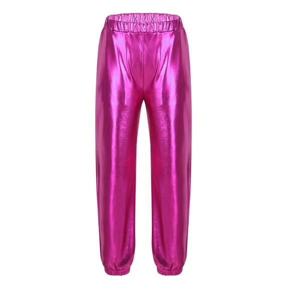 Aislor Kids Girls Shiny Metallic High Waist Active Pants Gym Workout Yoga Dance Leggings Hip Hop Trousers