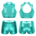 thumbnail image 1 of Aislor Kids Girls Shiny Sequins Dance Costumes Crop Top with Shorts Set Activewear Ballet Dancewear, 1 of 7