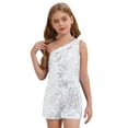 thumbnail image 1 of Aislor Kids Girls Shiny Sequins Jumpsuit Double Straps One Shoulder Sleeveless Dance Carnival Party Silver 14, 1 of 7