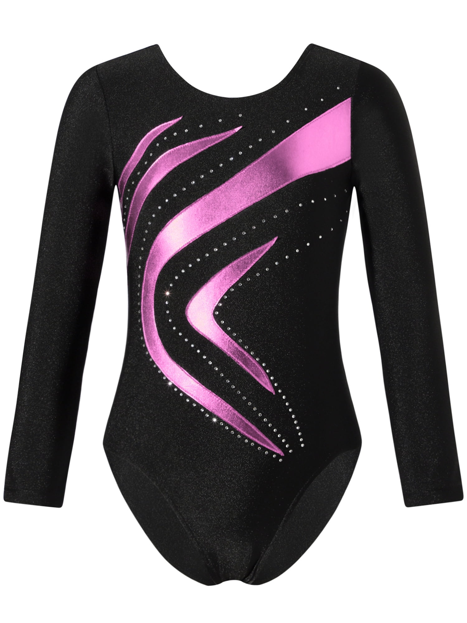 Aislor Kids Girls Shiny Waves Metallic Long Sleeve Gymnastics Leotard ...