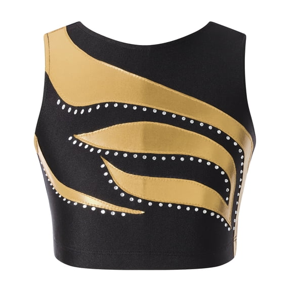 Aislor Girls' Sport Workout Crop Top Gymnastics Athletic Dance Activewear Gold 12