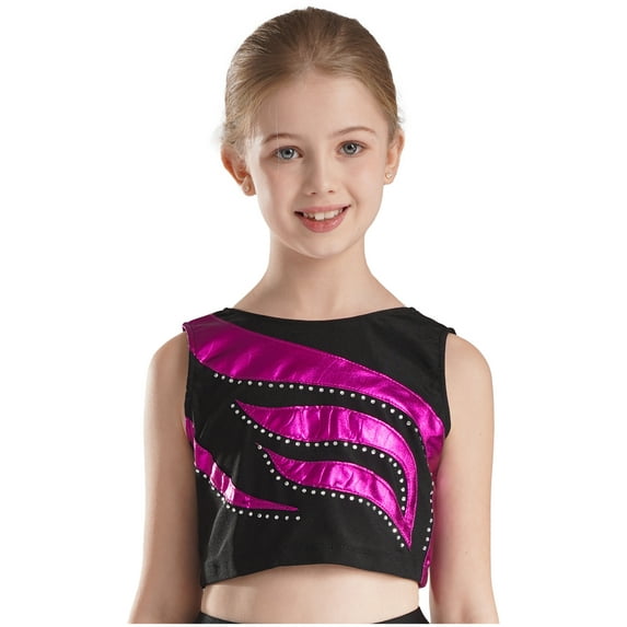 Aislor Kids Girls Sleeveless Camisole Vest Modern Dance Performance Crop Tops 6-16 Hot Pink 16