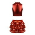 thumbnail image 1 of Aislor Kids Girls Sleeveless Crop Top with Sequins Skirted Shorts Set Salsa Samba Latin Jazz Dance Ballroom Costume Red 14, 1 of 7