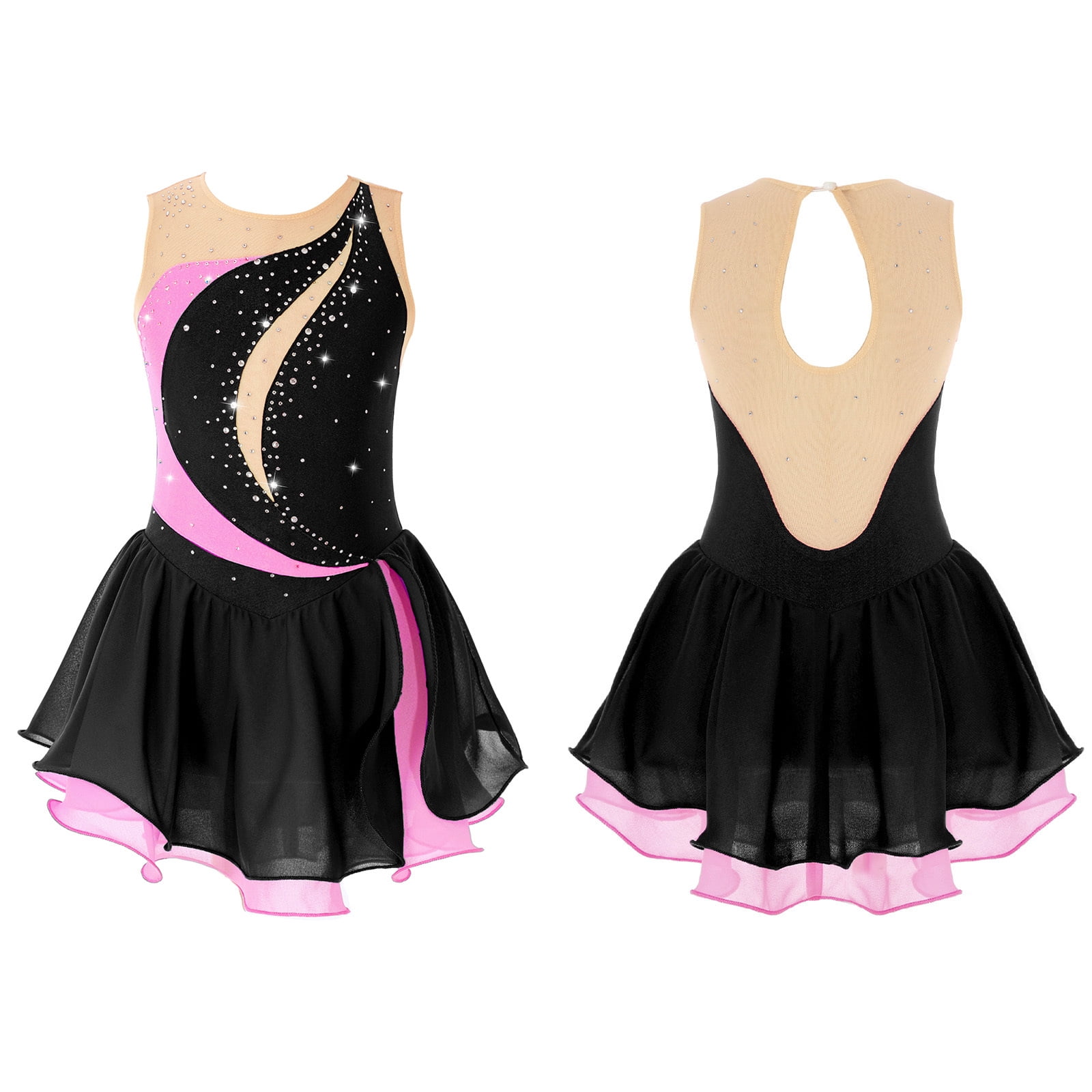 Alvivi Kids Girls Shiny Diamond Sleeveless Figure Ice Skating Dress Gymnastics Ballet Dance Leotard White 16