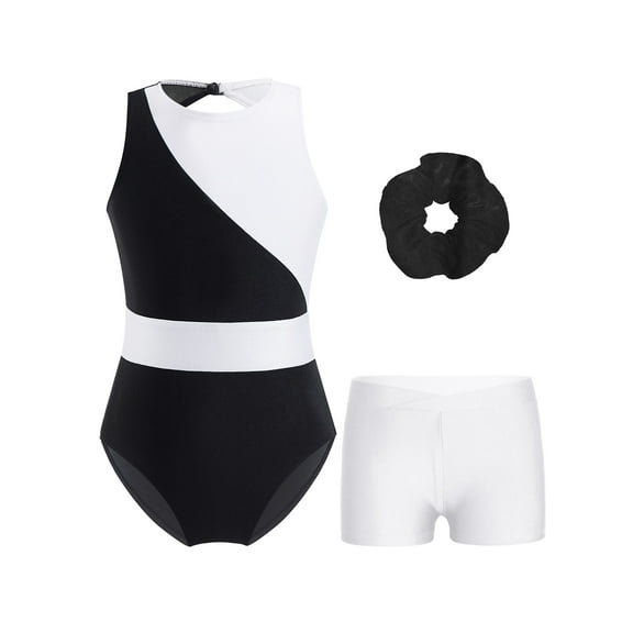 Aislor Kids Girls Sleeveless Gymnastics Leotard Figure Skating Jumpsuit Biketard Bodysuit and Shorts White 6