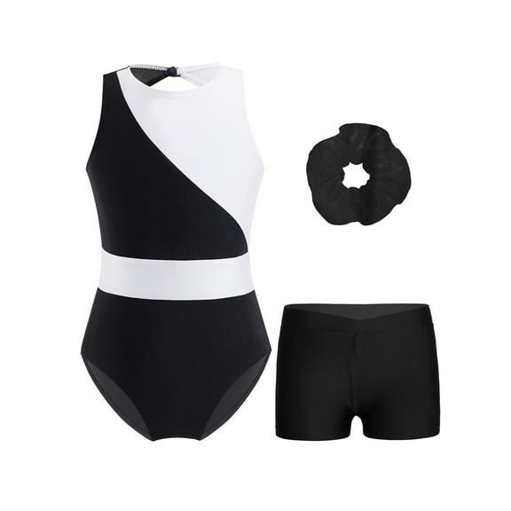 Aislor Kids Girls Sleeveless Gymnastics Leotard Figure Skating Jumpsuit Biketard Bodysuit and Shorts White&Black 14