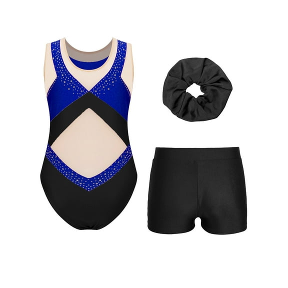 Aislor Kids Girls Sleeveless Gymnastics Leotards with Athletic Shorts and Hair Band Ballet Dance Outfits Royal Blue 6