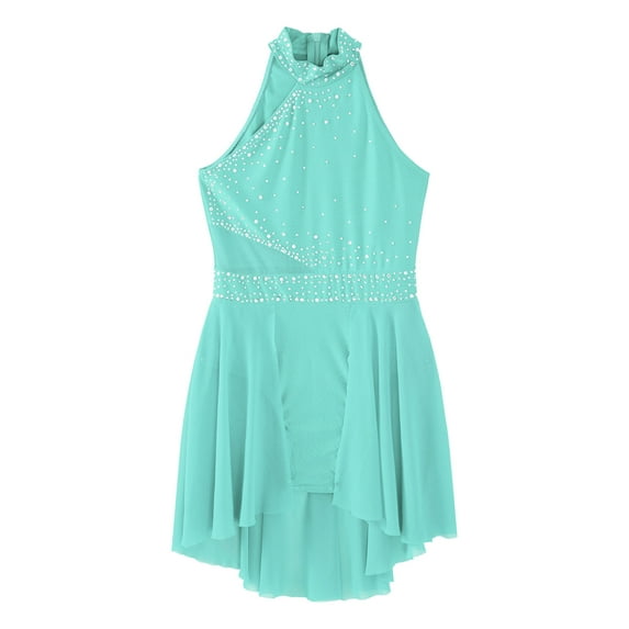 Aislor Kids Girls Sleeveless Halter Neck Figure Ice Skating Lyrical Modern Contemporary Ballet Dance Dress Mint Green 14