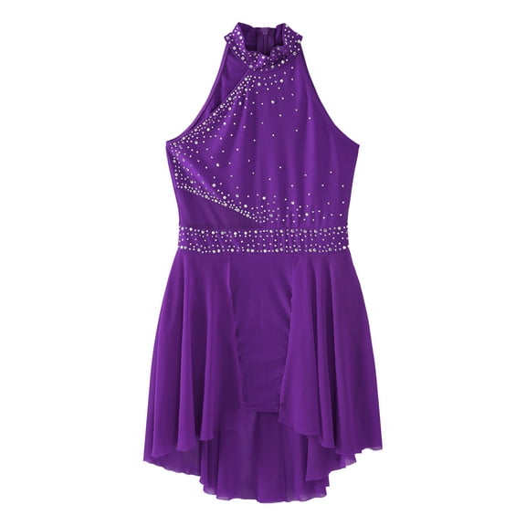 Aislor Kids Girls Sleeveless Halter Neck Figure Ice Skating Lyrical Modern Contemporary Ballet Dance Dress Purple 8