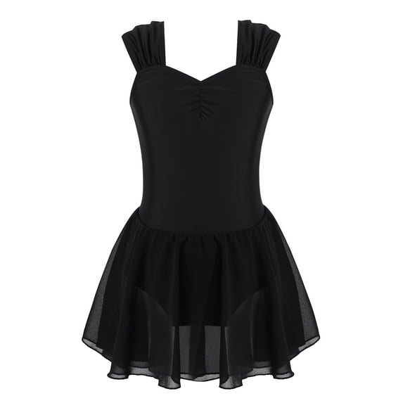 Aislor Kids Girls Sleeveless Ruched Ballet Dance Tutu Dress Leotard Figure Ice Skating Dress Ballerina Costume