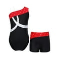 thumbnail image 1 of Aislor Kids Girls Sleeveless Shiny Diamond Gymnastics Dance Athletic Leotard with Shorts 6-16 Black&Red 8, 1 of 7
