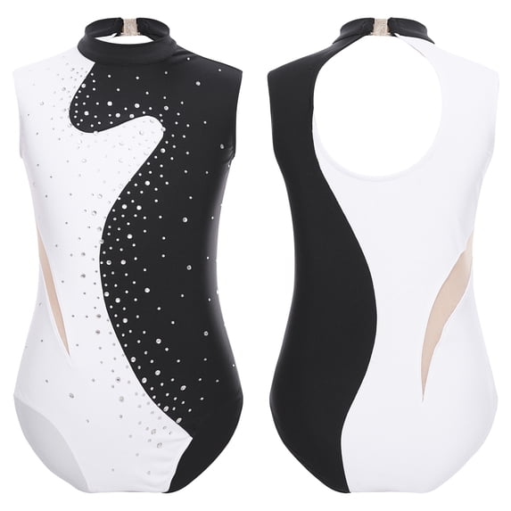 Aislor Kids Girls Sleeveless Sparkly Gymnastic Leotard Mock Neck Rhinestone Ballet Skating Dancewear Black 6