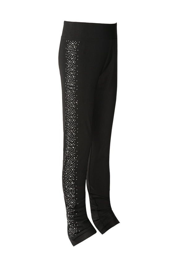 Kids Girls Sparkly Figure Skating High Waist Crystals Ice Skating Leggings Practice Pants Size 6-16 A Black 16