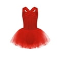 thumbnail image 1 of Aislor Kids Girls Sparkly Sequin Sleeveless Leotard Dance Dress Crisscross Back Mesh Skirt 6-16 Red 6, 1 of 7
