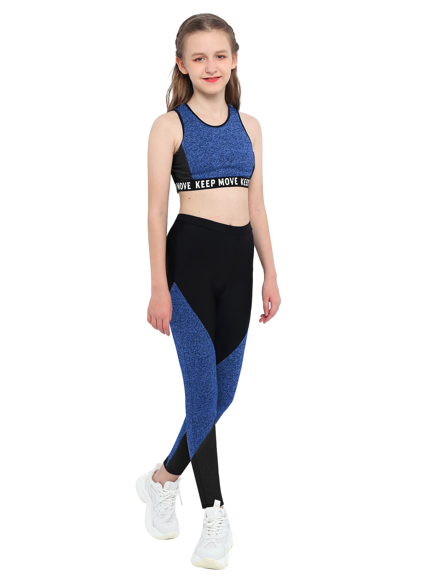 Kids Girls 2-Piece Sports Set - Sleeveless Crop Top & Colorblock Leggings For Dance, Gymnastics, Yoga