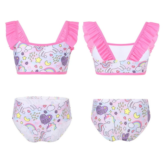 Aislor Kids Girls Two Pieces Mermaid Bikini Sets Ruffles Straps Top with Brief Beach Bathing Suits Pegasus Colorful 4