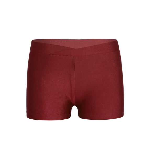 Aislor Kids Girls V-front Waistband Shorts Breathable Stretchy Bike Shorts Sports Ballet Dance Bottoms Size 2-16 Burgundy 12-14