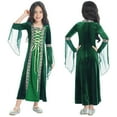 thumbnail image 1 of Aislor Kids Girls Vintage Renaissance Medieval Costume Velvet Princess Maxi Dress 4-16 Green 14, 1 of 7