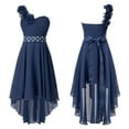 thumbnail image 1 of Aislor Kids One Shoulder Asymmetrical Chiffon Junior Bridesmaid Wedding Flower Girl Party Princess Dress Navy Blue 8, 1 of 7