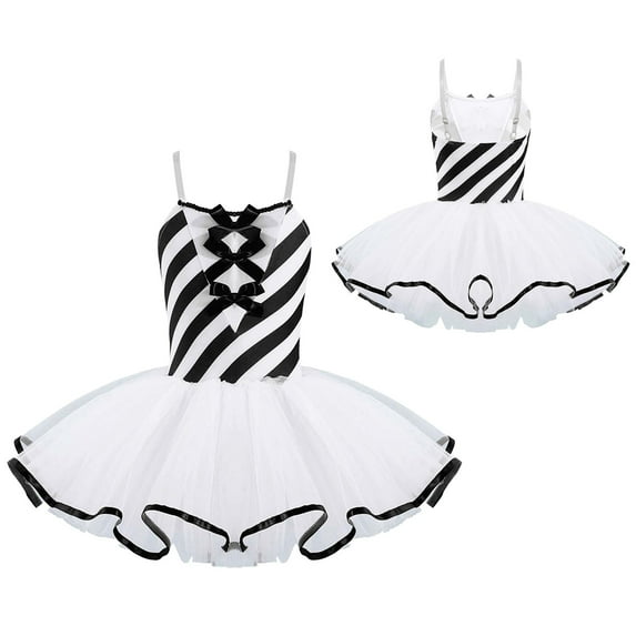 Aislor Kids Girls Xmas Party Dance Cami Mesh Striped Santa Fancy Tutu Dress Black 6