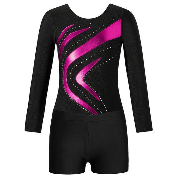 Aislor Kids Gymnastics Leotards Outfits Sparkly Ballet Bodysuit with Shorts Athletic Dance Set Size 4-14 Hot Pink 12