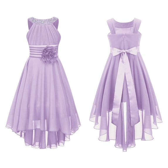 Aislor Kids Halter Neck Chiffon High Low Wedding Bridesmaid Flower Girls Dress Evening Prom Party Ball Gown