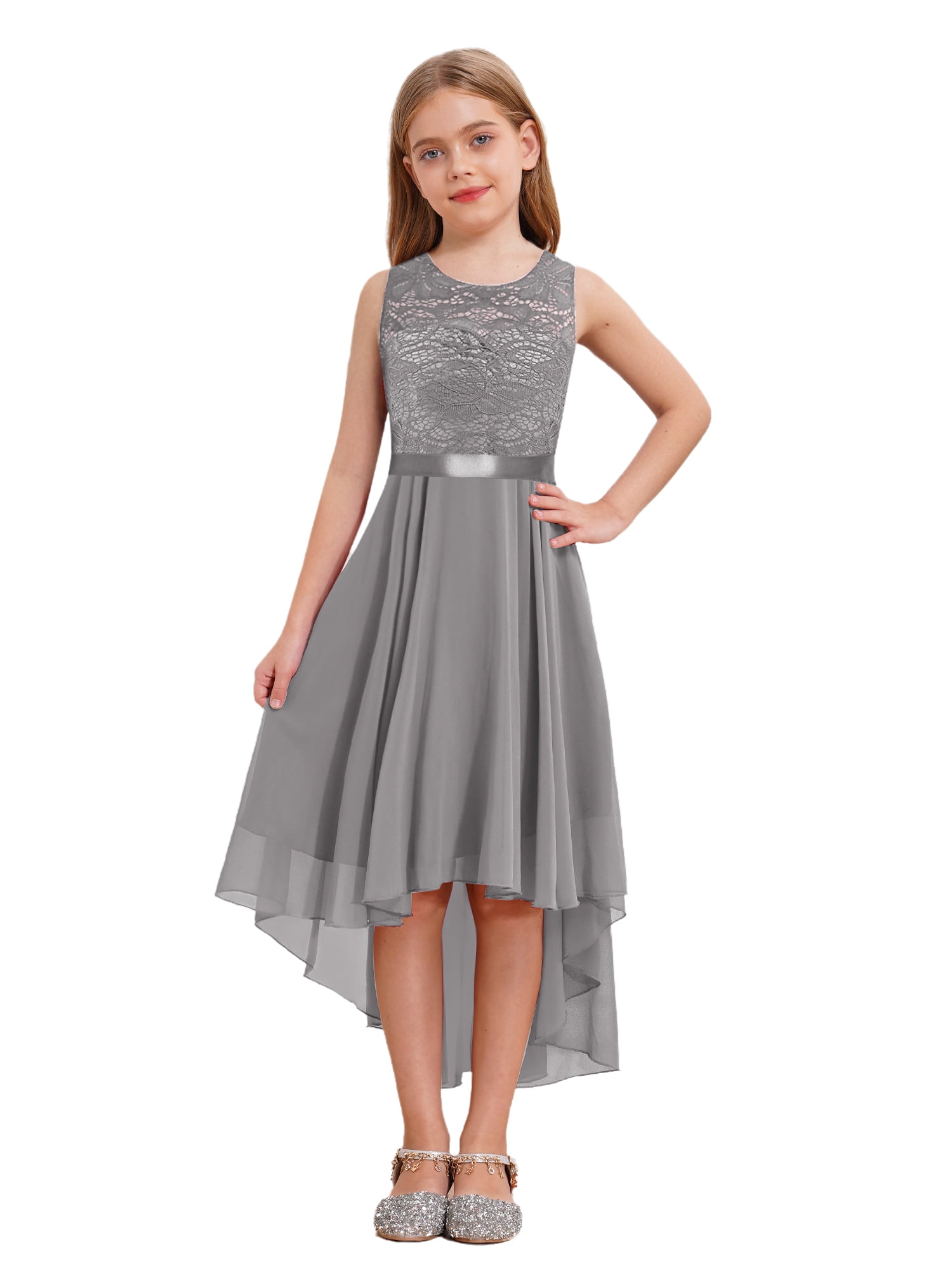 Sleeveless Floor-length Junior Bridesmaid Dresses Steel Grey