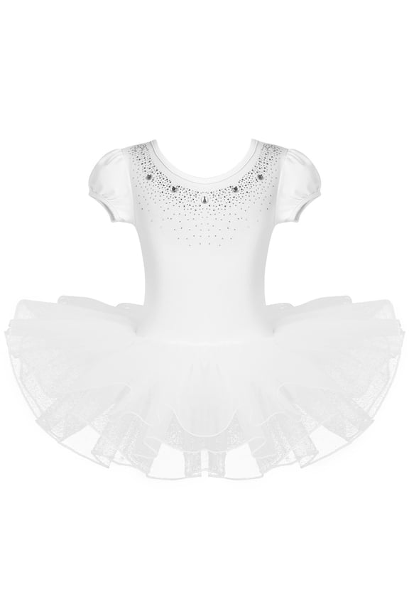Kids Toddlers Girls Sparkly Rhinestones Gymnastics Leotard Tutu Dress Ballerina Ballet Dance Costumes