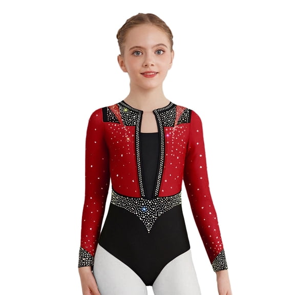 Aislor Leotard for Girls Sports Bodysuit One Piece Figure Ice Skating Unitards Gymnastics Dancewear Burgundy 10