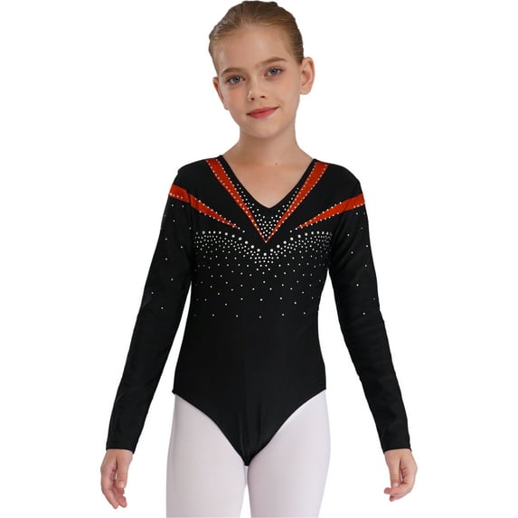 Aislor Leotards Gymnastics for Kids Girls Shiny Long Sleeve Unitard Bodysuit Ballerina Costume