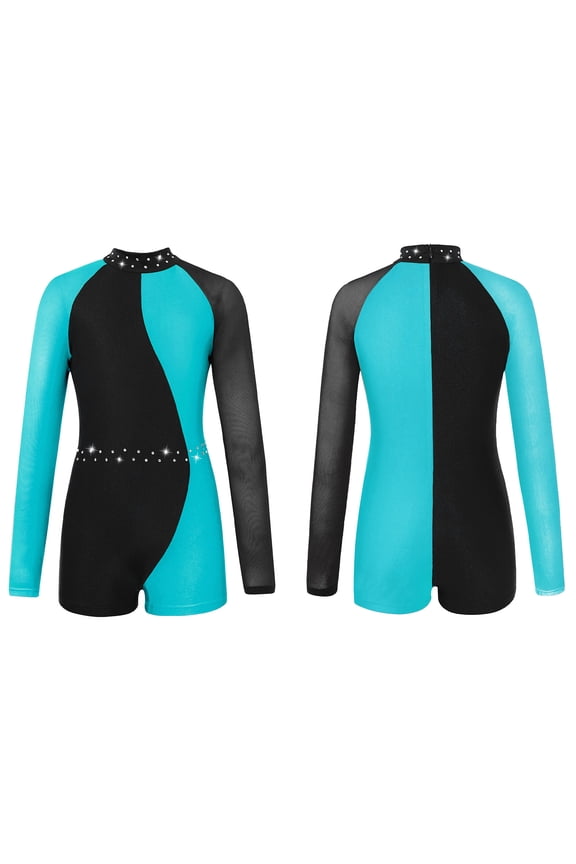 Kids Girls Dance Leotard Jumpsuits Ballet Gymnastic Workout Bodysuits Dancewear Blue Green 8