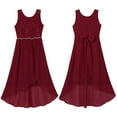 thumbnail image 1 of Aislor Little Girls High Low Lace Wedding Bridesmaid Pageant Party Chiffon Formal Dress 6-16 A Burgundy 10, 1 of 7