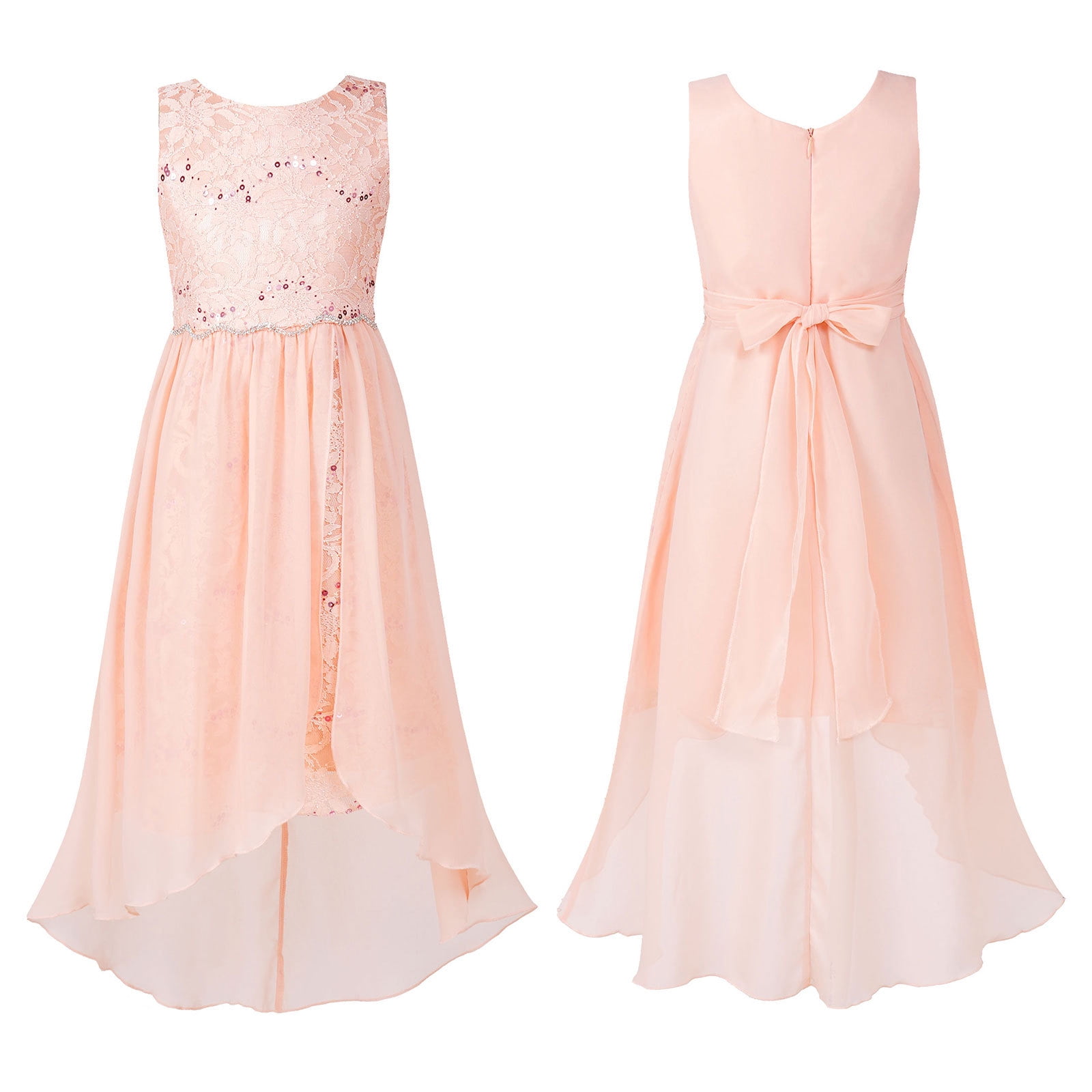 Aislor Little Girls High Low Lace Wedding Bridesmaid Pageant Party Chiffon Formal Dress 6 16 Coral Pink 12