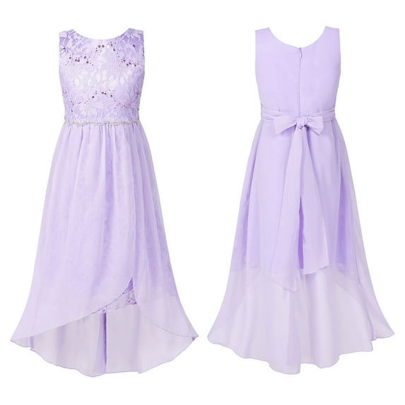 Aislor Little Girls High Low Lace Wedding Bridesmaid Pageant Party Chiffon Formal Dress 6-16 Lavender 16