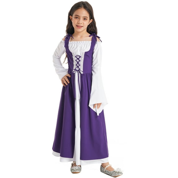 Aislor Medieval Renaissance Maxi Dress for Girls Halloween Vampire Cosplay Gown Queen Fancy Dress Purple 16