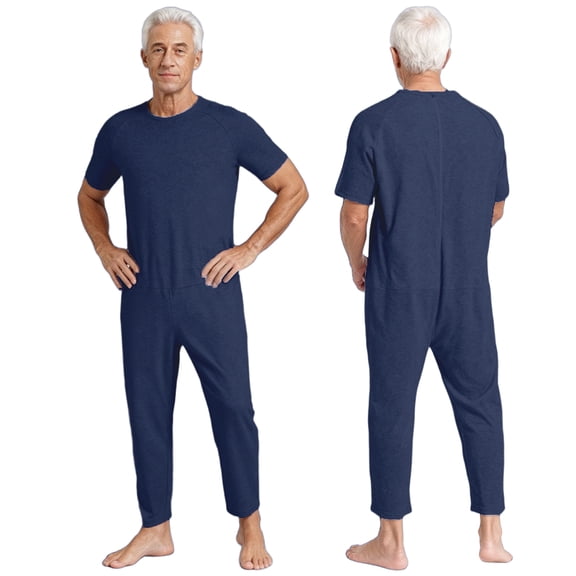 Aislor Men Adaptive Clothes Anti-Strip Jumpsuit with Back-Zipper for Dementia Elderly and Special Needs Dark Blue 3XL