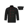 thumbnail image 1 of Aislor Men Classic Kitchen Coat with Hat Long Sleeve Double Button Chef Shirt Canteen Bakery Uniform Black 4XL, 1 of 7